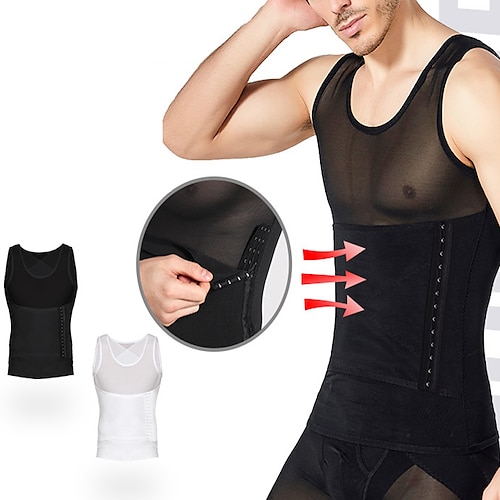 

Herre Formet Bekledning Midje trener Body Shaper Ren farge Enkel Komfort Hjem Daglig Nylon Slankende Crew-hals Ermeløs Vinter Høst Svart Hvit