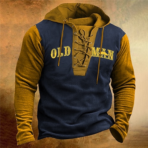 

Men's Pullover Hoodie Sweatshirt Pullover Royal Blue Hooded Color Block Letter Graphic Prints Lace up Print Casual Daily Sports 3D Print Basic Streetwear Designer Spring & Fall Clothing Apparel