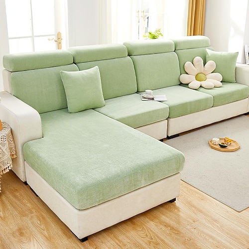 

Stretch Sofa Seat Cover Cushion Slipcover Elastic Sectional Couch Armchair Loveseat 4 or 3 Seater Grey Plain Solid Soft Durable Washable