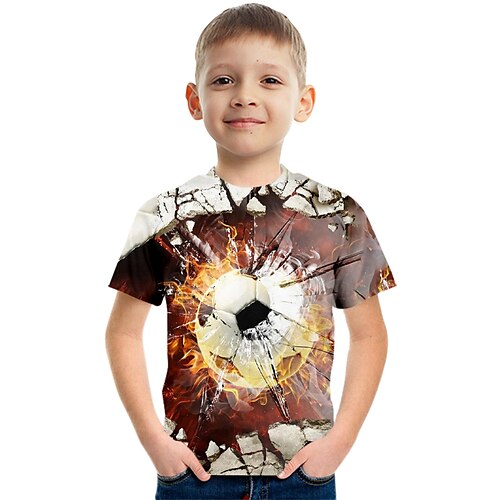 

Kid Boys World Cup T shirt Tee Football Short Sleeve Crewneck Children Top Casual Sports Daily Summer Brown 3-12 Years