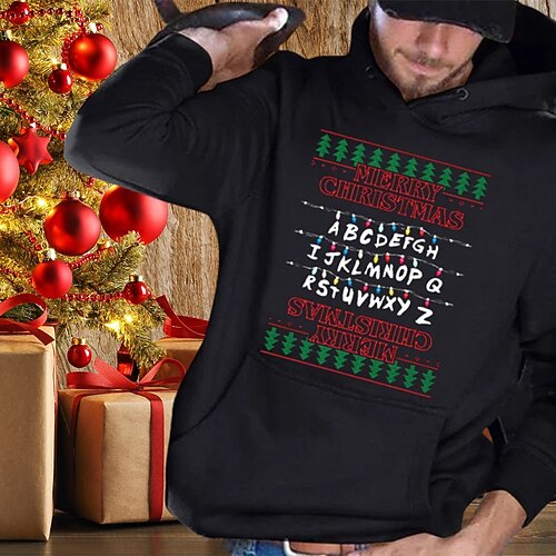 

Men's Pullover Hoodie Sweatshirt Black Hooded Graphic Letter Print Christmas Sports & Outdoor Streetwear Designer Casual Big and Tall Winter Fall Clothing Apparel Hoodies Sweatshirts Long Sleeve