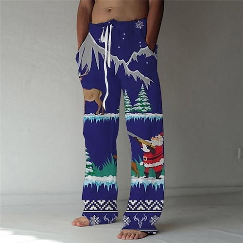

Men's Trousers Beach Pants Drawstring Elastic Waist 3D Print Graphic Prints Christmas Comfort Breathable Casual Daily Holiday Streetwear Classic Style Green Blue