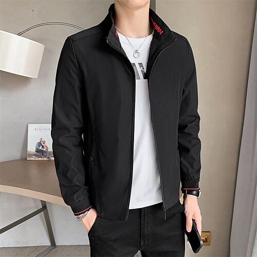 

Men's Casual Jacket Durable Daily Wear Vacation To-Go Zipper Standing Collar Comfort Leisure Jacket Outerwear Solid / Plain Color Pocket Black Khaki Gray / Winter