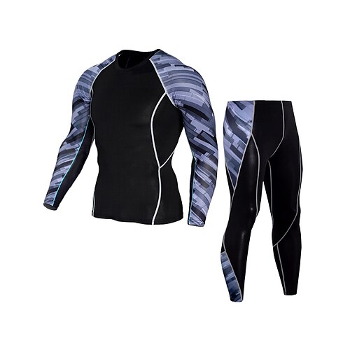 

Men's Activewear Set Compression Suit 2 Piece Athletic Long Sleeve Breathable Quick Dry Moisture Wicking Fitness Running Jogging Sportswear Activewear Blue / Black Black WhiteBlack