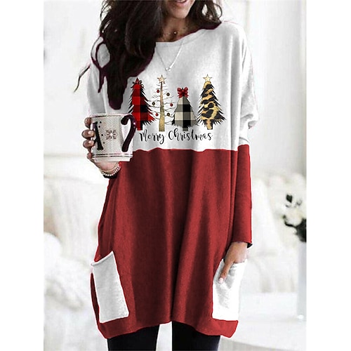 

Women's Christmas Casual Dress T Shirt Dress Tee Dress Shift Dress Mini Dress Green Red Long Sleeve Letter Pocket Winter Fall Autumn Crew Neck Stylish 2022 S M L XL 2XL 3XL 4XL 5XL
