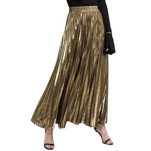 

Mujer Falda Columpio Falda larga Maxi Poliéster Plata Dorado Faldas Plisado Metálico Brillante Reluciente Moda Casual Diario S M L