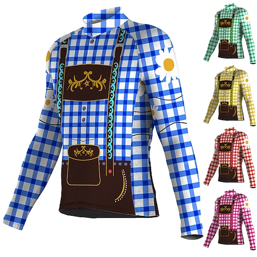 

21Grams Men's Cycling Jersey Long Sleeve Bike Jersey Top with 3 Rear Pockets Mountain Bike MTB Road Bike Cycling Breathable Quick Dry Moisture Wicking Reflective Strips Green Yellow Rosy Pink Plaid