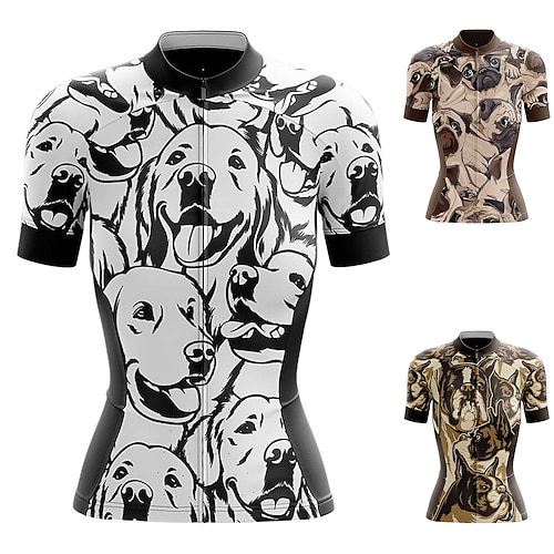 

Women's Cycling Jersey Short Sleeve Bike Top with 3 Rear Pockets Mountain Bike MTB Road Bike Cycling Breathable Quick Dry Moisture Wicking Reflective Strips Khaki Brown White Dog Spandex Sports