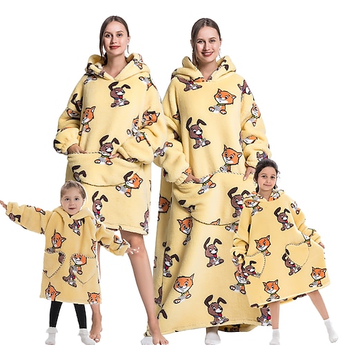 

Kid's Adults' Oversized Hoodie Blanket Wearable Blanket With Pocket Cat Dog Animal Onesie Pajamas Flannel Cosplay For Men's Women's Boys Christmas Animal Sleepwear Cartoon Festival / Holiday Costumes