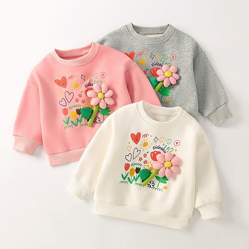 

Toddler Girls' Sweatshirt Graphic Outdoor Long Sleeve Active 3-7 Years Winter Pink Grey White