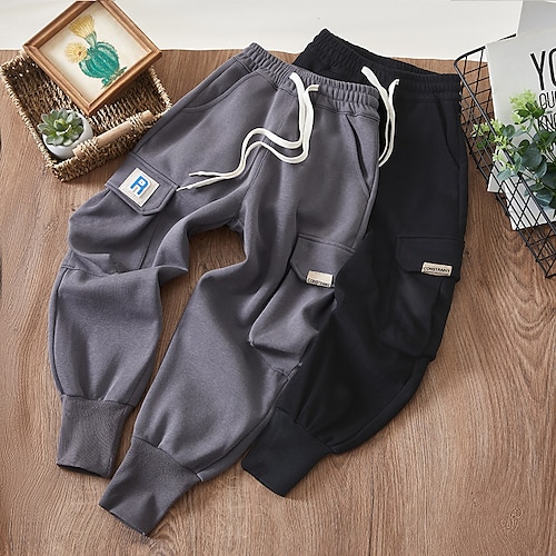 

Kids Boys Pants Trousers Solid Color Comfort Pants Outdoor Fashion Daily Black Gray Mid Waist