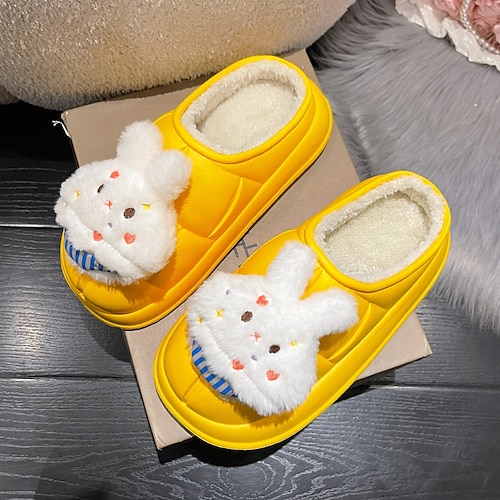 

Women's Slippers Home Indoor Shoes Bubble Slides Winter Flat Heel Round Toe PVC Loafer Yellow Rosy Pink White