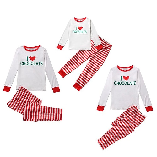

Christmas Pajamas Family Set Ugly Letter Striped Home White Long Sleeve Mom Dad and Me Daily Matching Outfits
