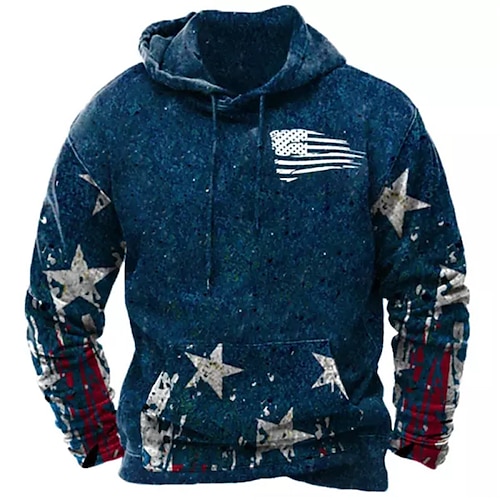 

Men's Pullover Hoodie Sweatshirt Navy Blue Hooded Graphic Prints Stars National Flag Print Daily Sports 3D Print Basic Streetwear Designer Spring & Fall Clothing Apparel Hoodies Sweatshirts