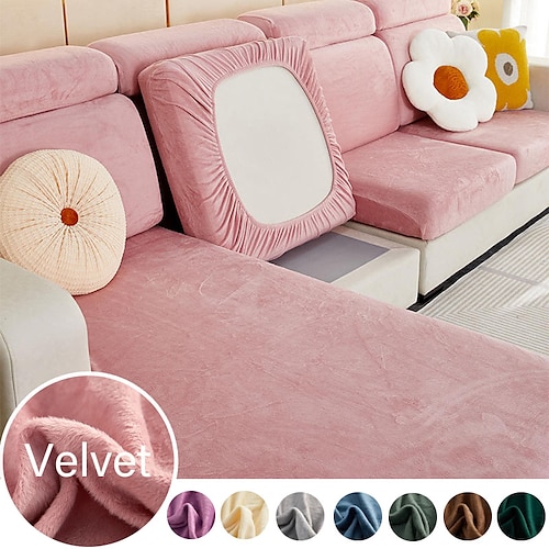

9 Solid Colors Thick Velvet Sofa Seat Covers Plush Sofa Cushion Covers Elastic Slipcover All-inclusive Couch Cover Dining Room keep warm Anti cat scratch Cushion cover