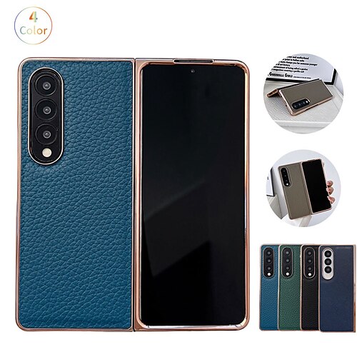 

Phone Case For Samsung Galaxy Full Body Case Z Fold 4 Z Fold 3 Plating Four Corners Drop Resistance Shockproof Solid Colored Genuine Leather