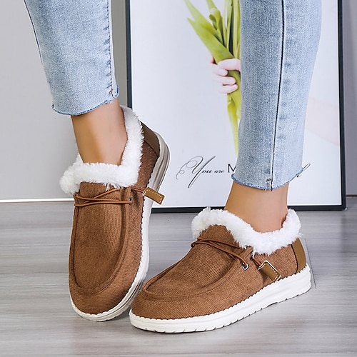 

Women's Slip-Ons Daily Comfort Shoes Plus Size Winter Fur Trim Flat Heel Round Toe Casual Minimalism Synthetics Loafer Solid Colored Black Red Brown
