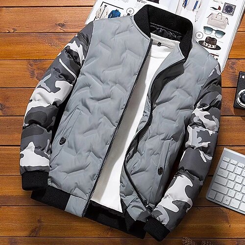 

Men's Coat Warm Sports & Outdoor Zipper Camouflage 3D Printed Graphic Standing Collar Fashion Jacket Outerwear Long Sleeve Pocket Fall & Winter