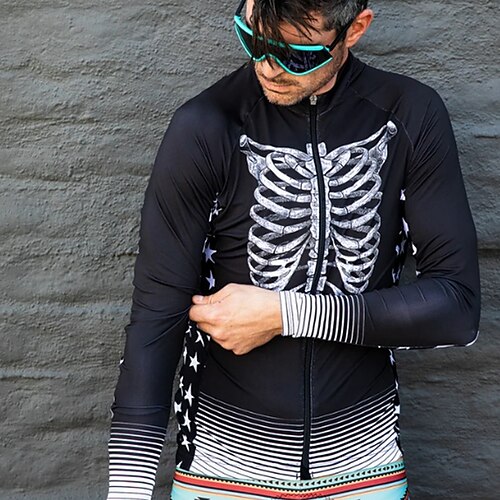 

Men's Cycling Jersey Long Sleeve Bike Jersey Top with 3 Rear Pockets Mountain Bike MTB Road Bike Cycling Breathable Quick Dry Moisture Wicking Reflective Strips Black Black White Skull Spandex Sports
