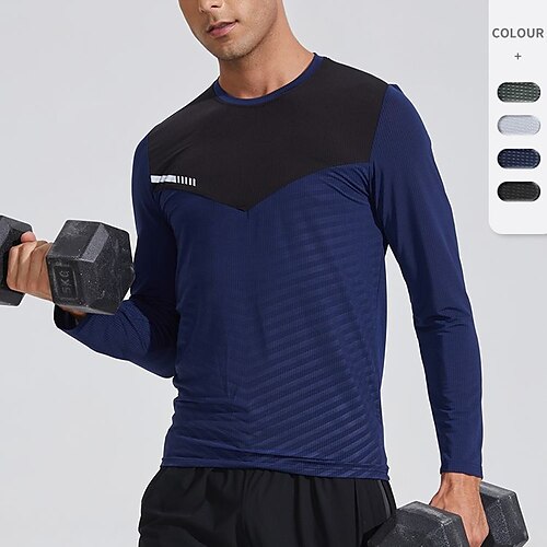 

Men's Workout Shirt Running Shirt Patchwork Reflective Strip Long Sleeve Top Athletic Athleisure Winter Breathable Quick Dry Soft Fitness Running Jogging Sportswear Activewear Patchwork Black Army