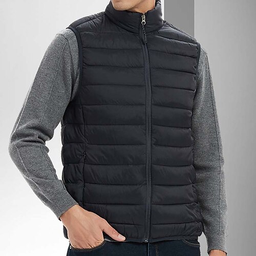 

Men's Puffer Vest Winter Jacket Winter Coat Windproof Warm Date Casual Daily Office & Career Solid Color Outerwear Clothing Apparel Black Dark Navy