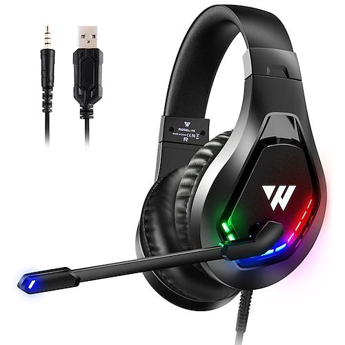 

Gaming Headset with Mic for PS4 PS5 Xbox one PC, RGB Stereo Gamer Headphones with Noise Cancelling Microphone, in Line Control Surround Wired Over Ear Headphones 3.5mm for Switch Computer Laptop