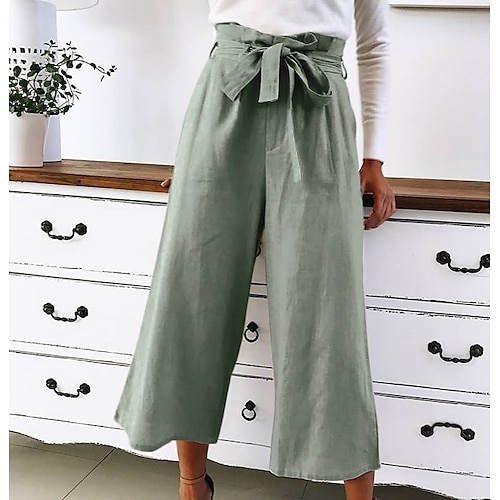 

Women's Wide Leg Pants Trousers Cotton Blend Black Green Khaki Fashion Casual Weekend Wide Leg Full Length Comfort Plain S M L XL XXL