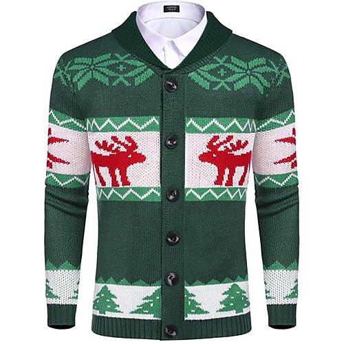 

Men's Sweater Ugly Christmas Sweater Cardigan Sweater Ribbed Knit Cropped Knitted Christmas Pattern V Neck Warm Ups Modern Contemporary Christmas Daily Wear Clothing Apparel Fall & Winter Green Red