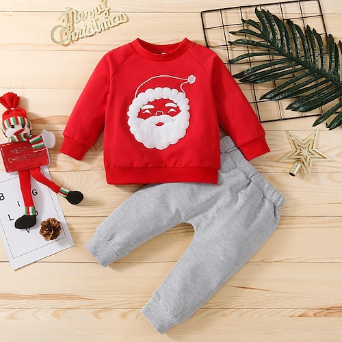 

2 Pieces Toddler Boys Ugly Christmas Sweatshirt Pullover & Pants Outfit Santa Claus Long Sleeve Set Outdoor Adorable Daily Winter Fall 3-7 Years Red