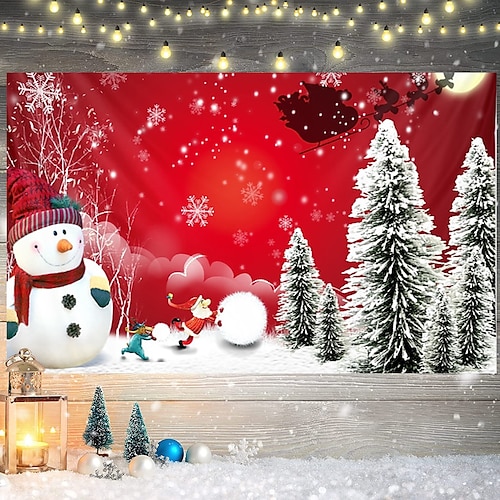 

Christmas Santa Claus Holiday Party Wall Tapestry Art Decor Blanket Photo Background Tablecloth Hanging Home Bedroom Living Room Dorm Decoration Christmas Tree Gift Snowman Polyester