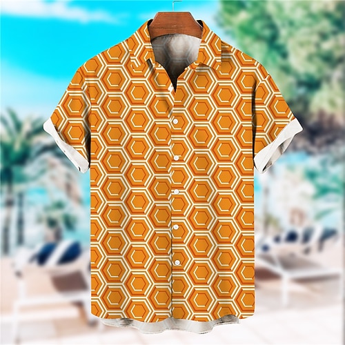 

Homme Chemise Imprimés Photos Géométrie Col rabattu Bleu Jaune 3D effet Extérieur Plein Air Manches courtes Bouton bas Imprimer Vêtement Tenue Mode Design Léger Casual