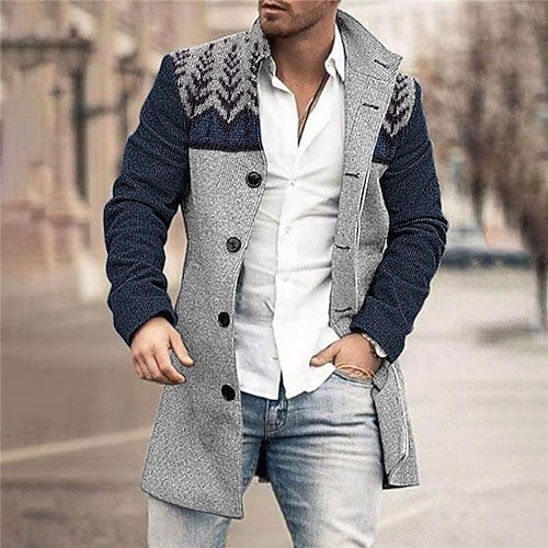 

Men's Coat Warm Work Single Breasted Leaf Color Block 3D Printed Graphic Turndown Fashion Jacket Outerwear Long Sleeve Pocket Fall & Winter