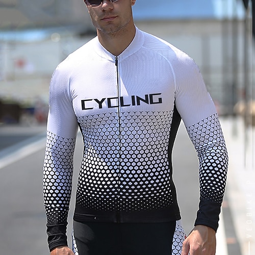 

21Grams Men's Cycling Jersey Long Sleeve Bike Jersey Top with 3 Rear Pockets Mountain Bike MTB Road Bike Cycling Breathable Quick Dry Moisture Wicking Reflective Strips Red Blue White Spandex Sports