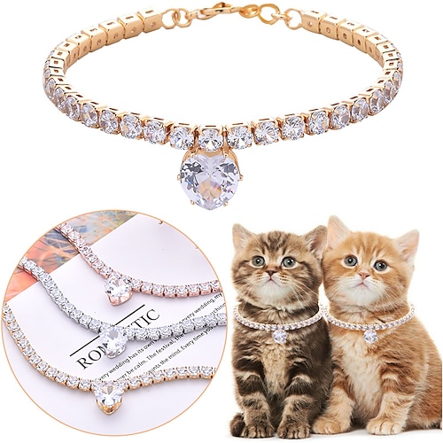 

2 Pcs Pet Collar with Diamonds Adjustable Crystal Diamond Elastic Heart Claw Pendant Universal for Cats and DogsWedding cat and Dog Small pet Necklace Jewelry
