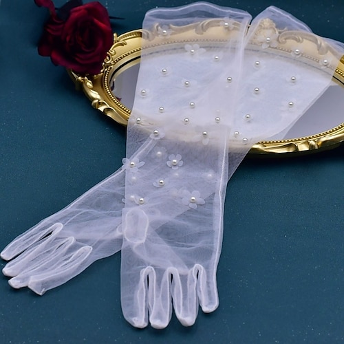 

Net Elbow Length Glove Sweet Style / Vintage Style With Faux Pearl / Floral Wedding / Party Glove