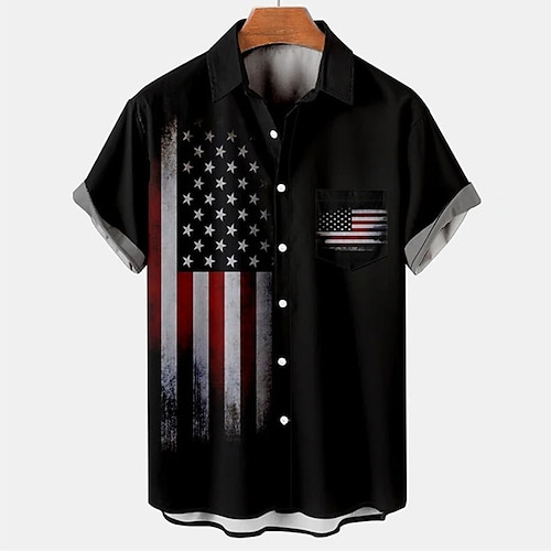 

Men's Shirt Graphic Prints National Flag Turndown Black 3D Print Outdoor Street Short Sleeves Button-Down Print Clothing Apparel Tropical Designer Casual Hawaiian