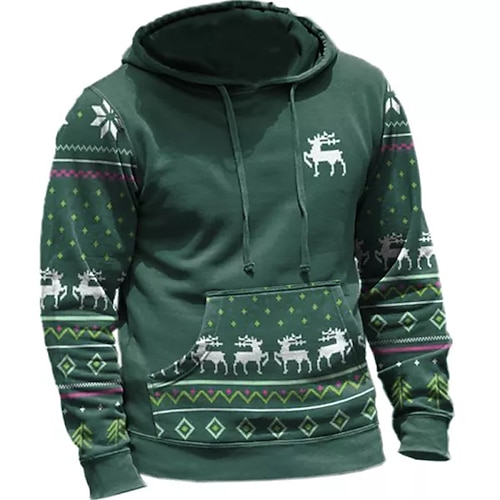 

Men's Pullover Hoodie Sweatshirt Green Hooded Elk Graphic Prints Ugly Christmas Print Daily Sports 3D Print Basic Streetwear Designer Spring Fall Clothing Apparel Hoodies Sweatshirts