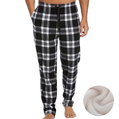 

Men's Flannel Pajama Pants Lounge Pants Grid / Plaid Simple Casual Home Daily Flannel Warm Breathable Long Pant Pant Elastic Waist Fall Spring Black Blue
