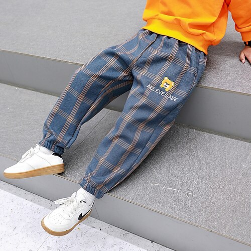 

Kids Boys Pants Trousers Embroidered Solid Color Comfort Pants School Basic Neutral Navy Blue Mid Waist