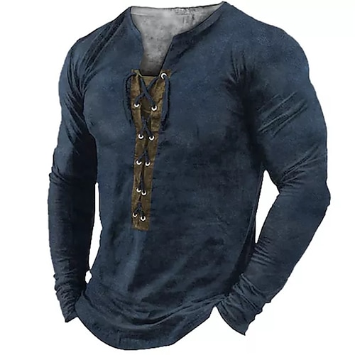 

Men's T shirt Tee Tee Graphic Color Block Collar Green Blue Purple Dark Green Dark Gray 3D Print Outdoor Street Long Sleeve Lace up Print Clothing Apparel Basic Designer Casual Classic