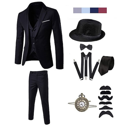 

The Great Gatsby Gentleman Vintage Roaring 20s 1920s Outfits Suits & Blazers Accesories Set Three-Piece Suit Men's Costume Vintage Cosplay Halloween Long Sleeve Long Pant Cravat Halloween