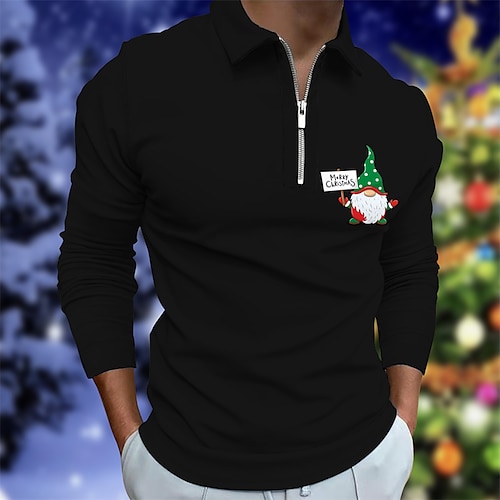 

Men's Golf Shirt Santa Claus Graphic Prints Turndown Green Black Blue Wine White Hot Stamping Christmas Street Long Sleeve Zipper Print Clothing Apparel Fashion Casual Comfortable Big and Tall