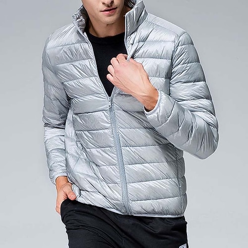 

Men's Down Jacket Winter Jacket Winter Coat Windproof Warm Date Casual Daily Office & Career Solid Color Outerwear Clothing Apparel Wine Black Royal Blue