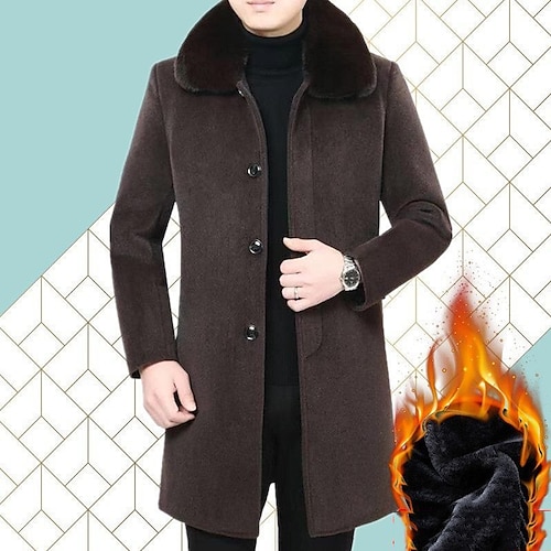 

Men's Coat Durable Daily Wear Vacation To-Go Single Breasted Turndown Warm Ups Traditional / Classic Comfort Jacket Outerwear Pure Color Long Black Dark Navy Coffee