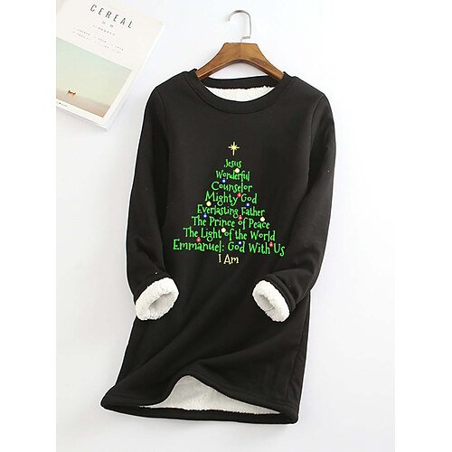 

Women's Sweatshirt Pullover Sherpa Fleece Teddy Green Black Blue Graphic Christmas Round Neck Long Sleeve Fleece S M L XL XXL 3XL