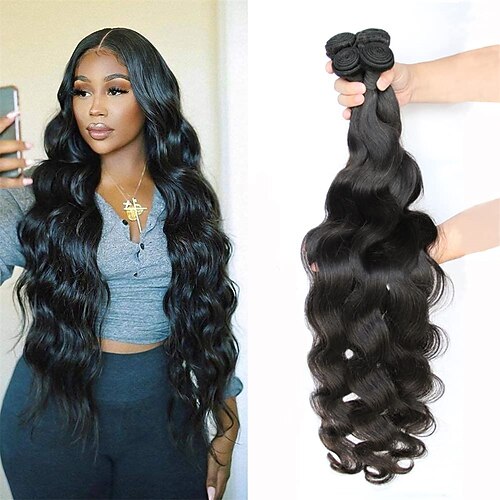 

Body Wave Human Hair 4 Bundles (18 20 22 24 inch) Ayisha Unprocessed Human Hair Body Wave Bundles Natural Black Color Double Weft Extension Human Hair 4 Bundles for Black Women