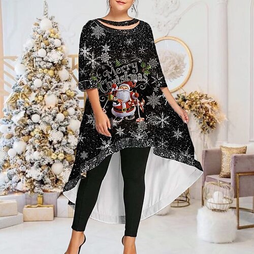 

Women's Plus Size Christmas Tops Pullover Sweatshirt Hoodie Sweatshirt Letter Santa Claus Print Long Sleeve Crewneck Casual Festival Vacation Cotton Fall Winter Green Pink