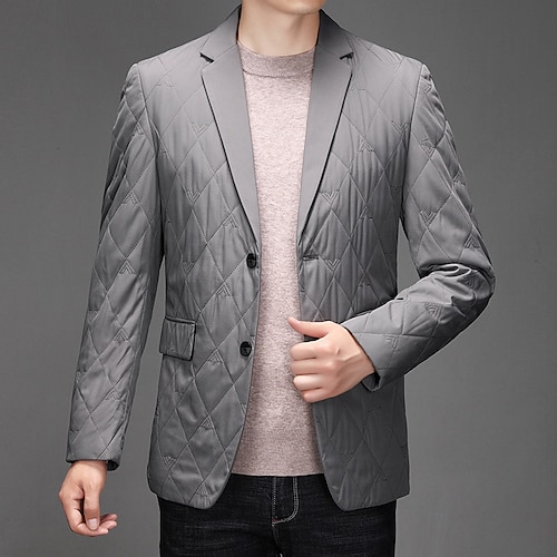 

Men's Thick Warm Blazer Jacket Regular Standard Fit Checkered Single Breasted Two-buttons Black Light Blue Grey 2022