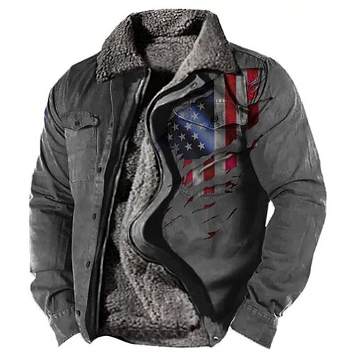 

Men's Coat Warm Sports & Outdoor Zipper National Flag 3D Printed Graphic Turndown Sports Jacket Outerwear Long Sleeve Pocket Fall & Winter