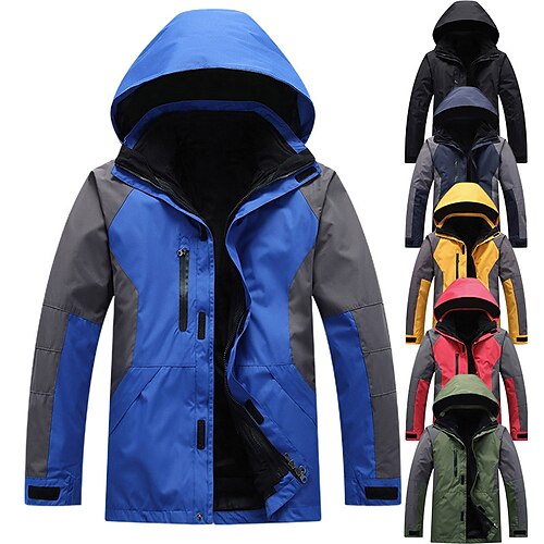 

Men's Hiking 3-in-1 Jackets Ski Jacket Waterproof Hiking Jacket Fleece Winter Outdoor Thermal Warm Waterproof Windproof Breathable Outerwear Jacket Teddy Coat Hunting Ski / Snowboard Fishing Yellow
